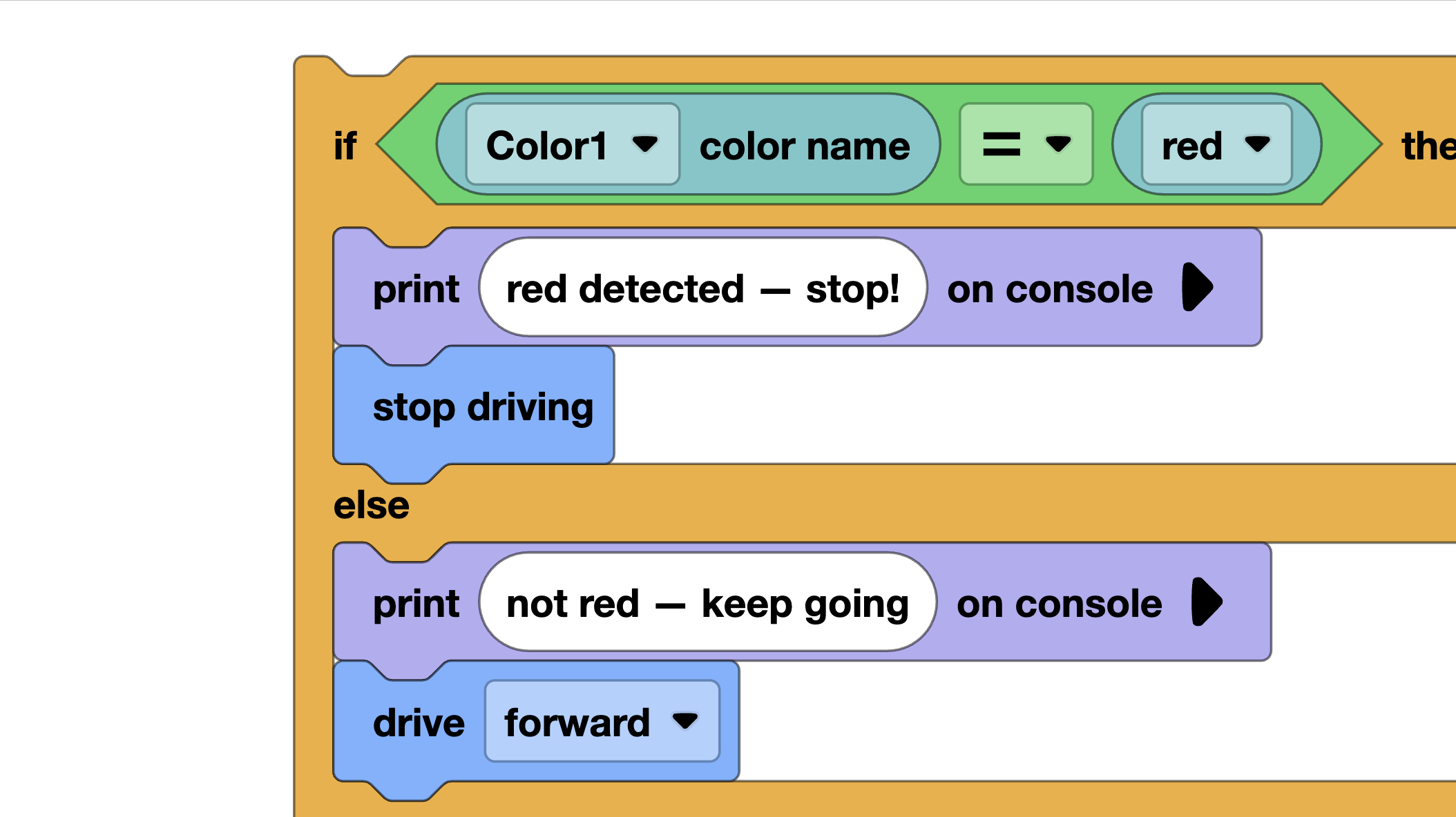 Color detection with if-else in VEXcode Blocks