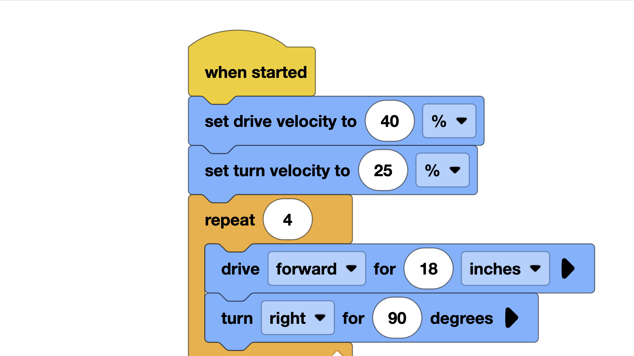 Square driving pattern in VEXcode Blocks