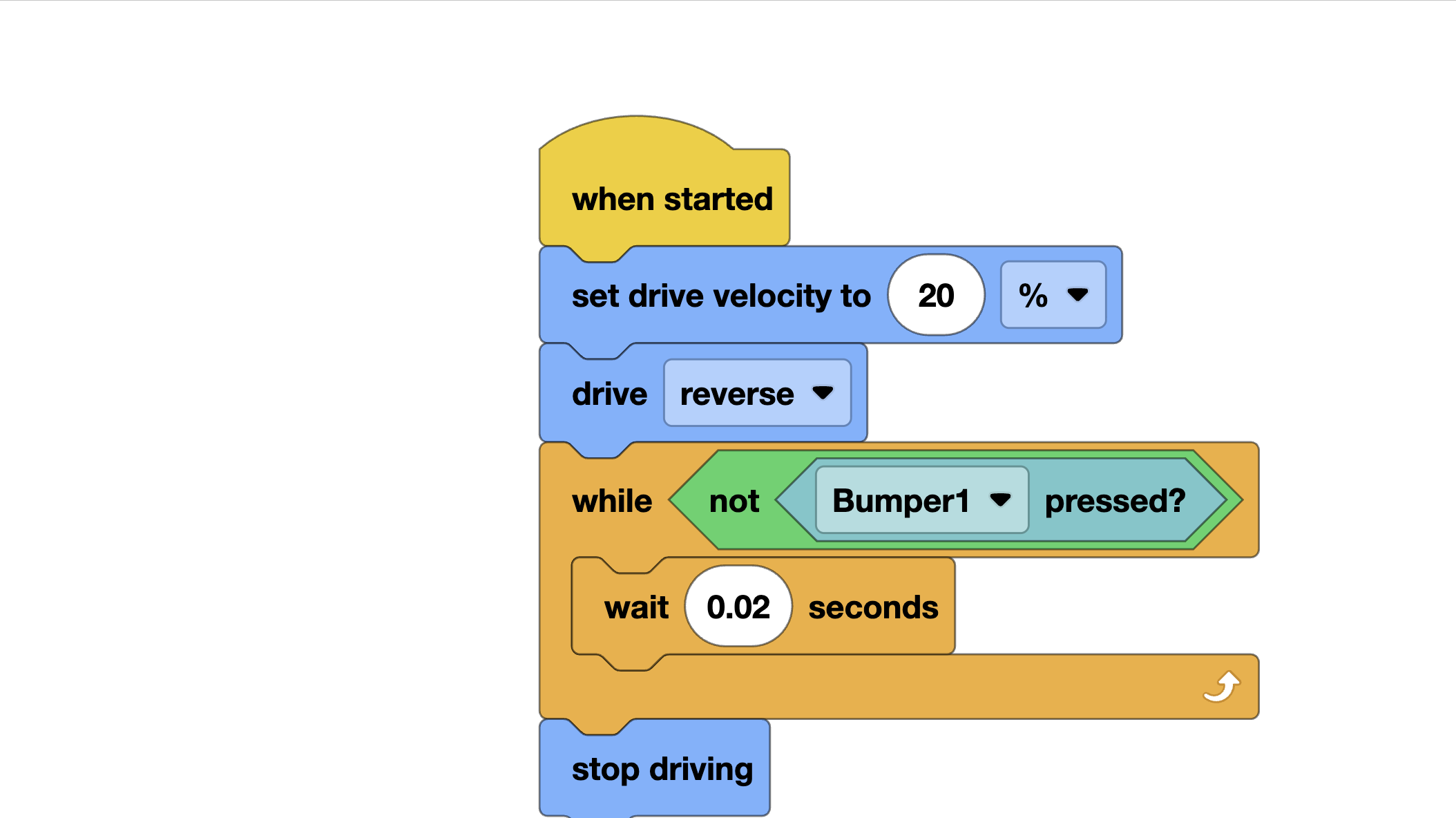 Bumper sensor alignment in VEXcode Blocks