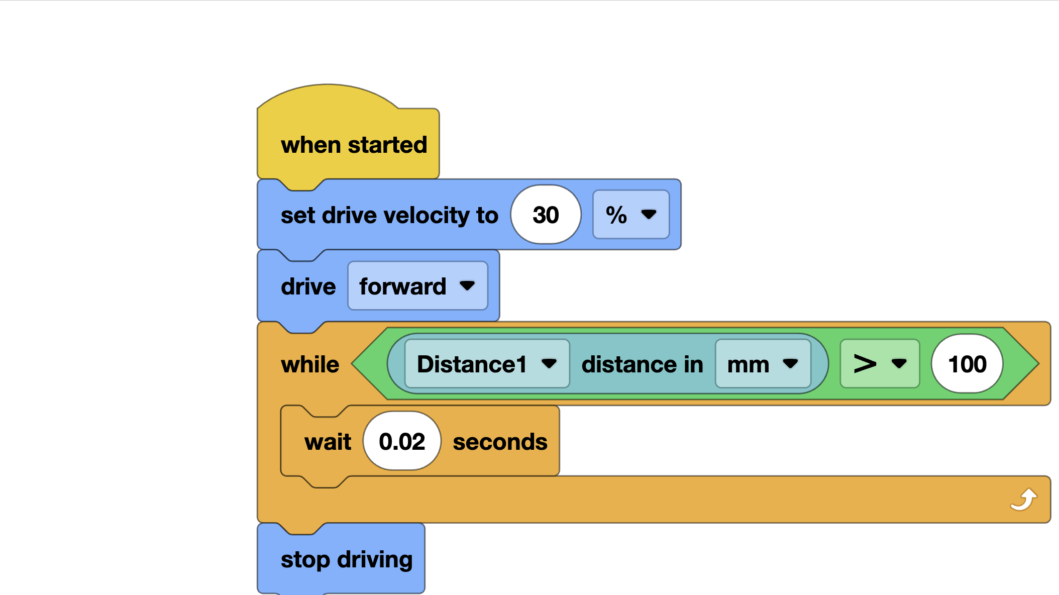 Distance sensor alignment in VEXcode Blocks